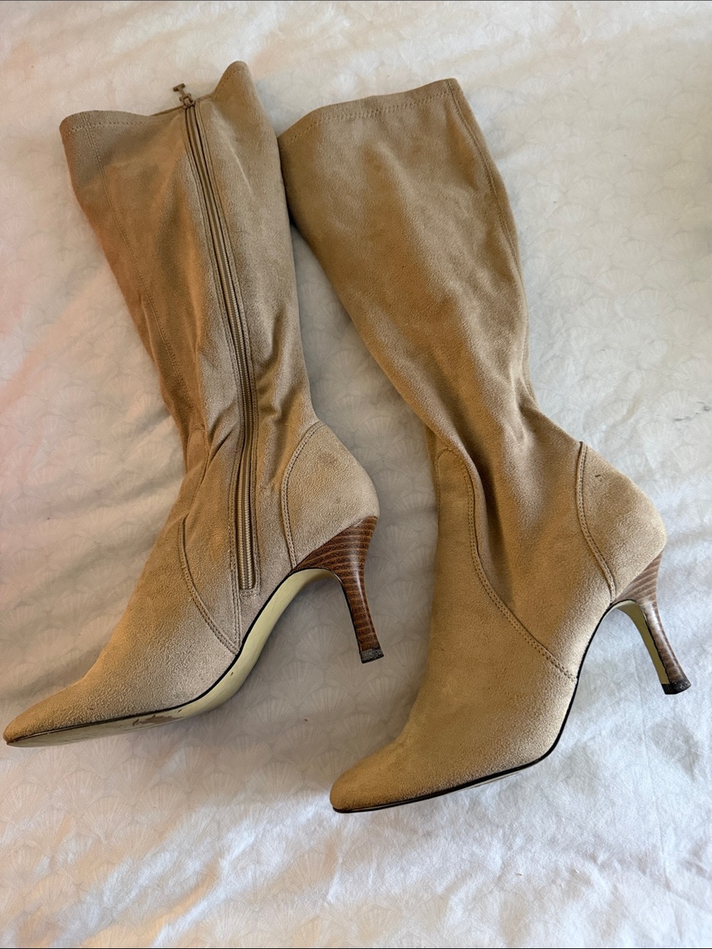 Isaac Mizrahi Tan Suede Pointed-Toe Mid-Calf Heeled Boots